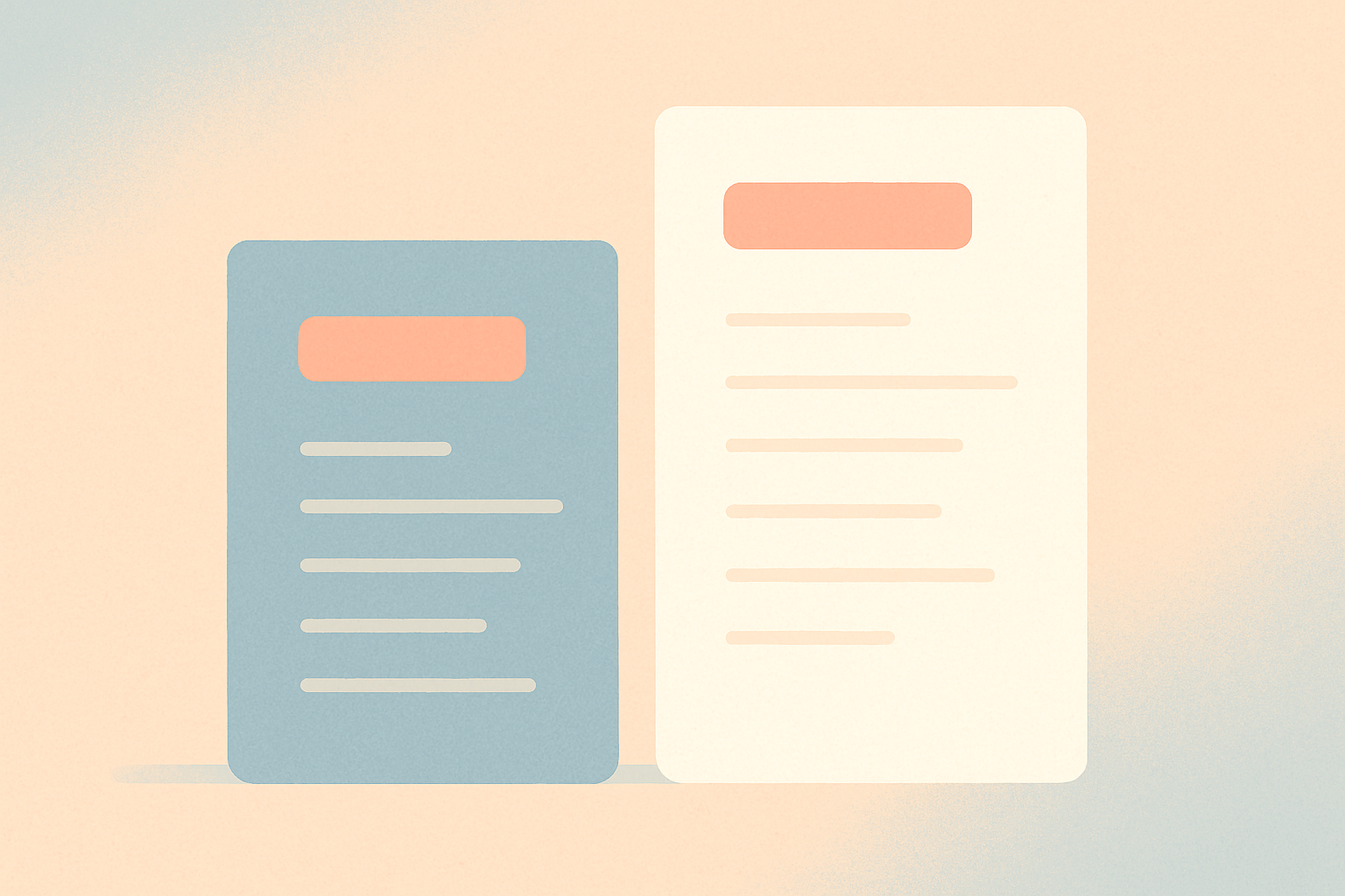 Two abstract resume-card shapes side by side representing a ResumeOpen and Rezi comparison